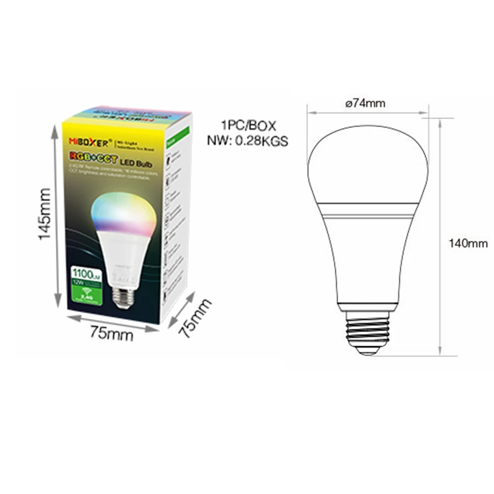Светодиодная лампа Milight FUT105 12 Вт RGB + CCT E27 AC100 ~ 240 В 4 ГГц дистанционное управление