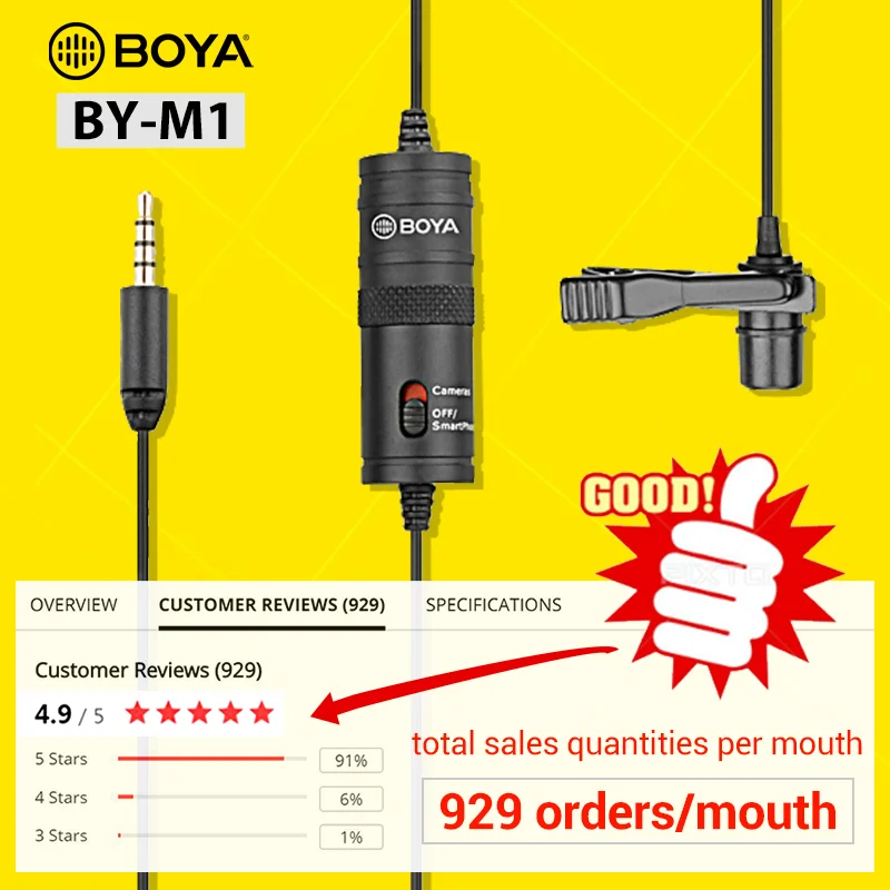 Петличный микрофон BOYA BY-M1 3 5 мм для записи аудио и видео записывающий на лацкане с