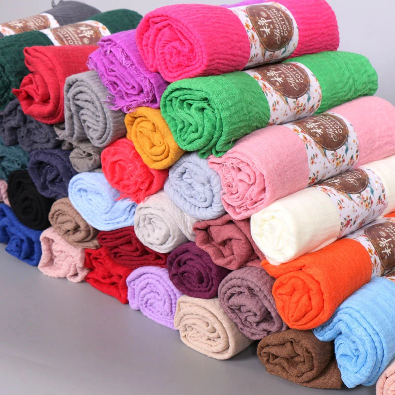 

Women Muslim Plain Soft Crinkle Cotton Hijab Scarf Long Shawl Islamic Wrap Stole Female Scarves Fashion Headscarf Hijabs Muffler