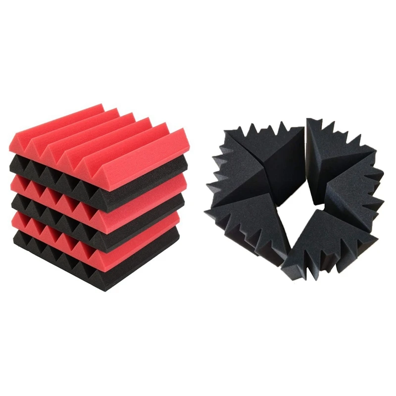 

Hot AD-6Pcs 30X30X5cm Wedge Sound Insulation Studio Foam Red/Black with 8 Pack Acoustic Panels Soundproofing Foam