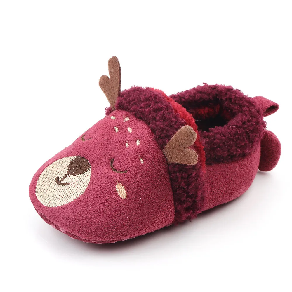 Purple Red Deer Детская обувь; удобные флисовые пинетки с нескользящей подошвой; теплые носки для зимы; обувь для маленьких мальчиков - Цвет: Purple Red Deer