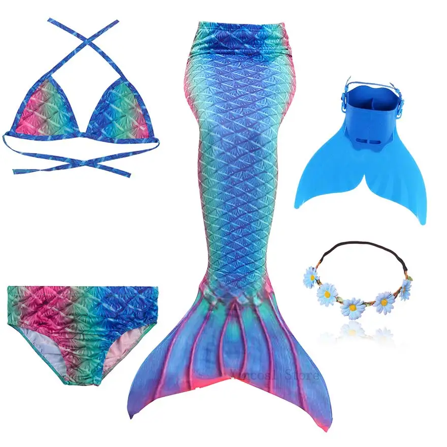 NEW The Little Mermaid Tail with Garland Ariel Mermaid Swimsuit for Kids swimmable Bathing Suit Costume Cosplay