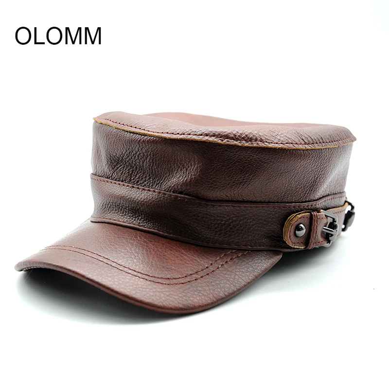 man genuine leather cap hat male winter army military baseball caps hats khaki brown B30 | Аксессуары для одежды