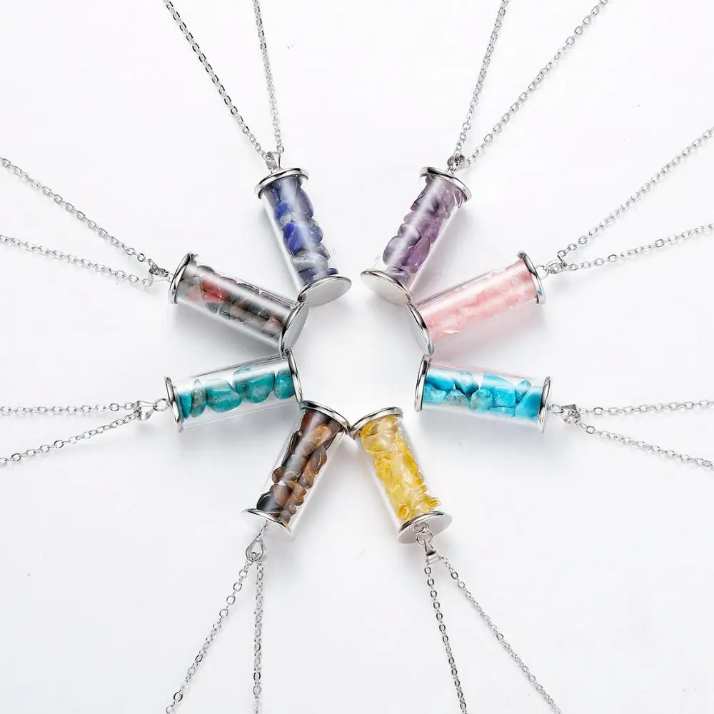 ASHMITA натуральное сырье утопленный Wicca чип камень бутылки желаний кулон ожерелье