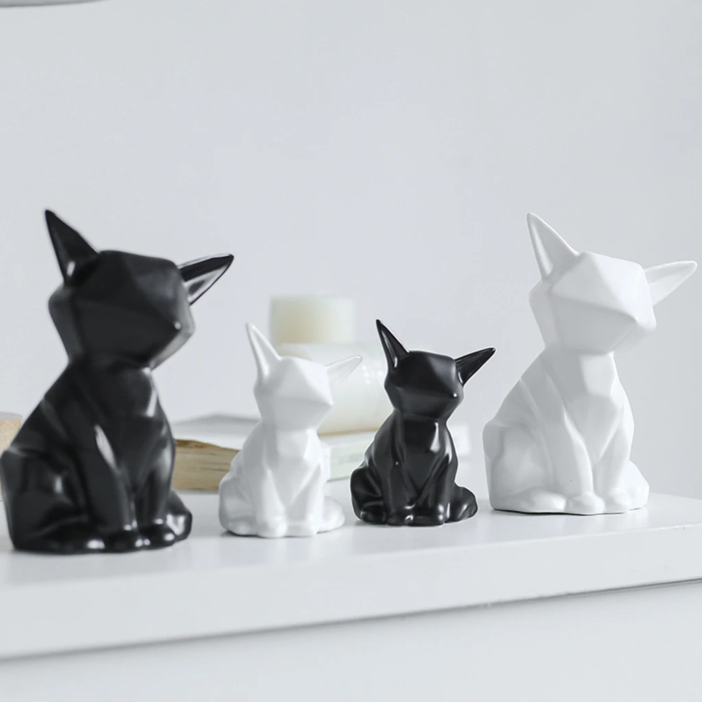

Matt Ceramic Fox Figurine Desktop Sculpture Craft Home Tabletop Decoration