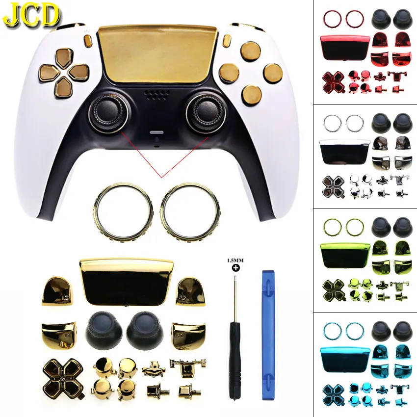 

Колпачок джойстика JCD Dpad R1 L1 R2 L2, направление света, для контроллера PS5, полный комплект, кнопки, кольца, отвертка, инструмент