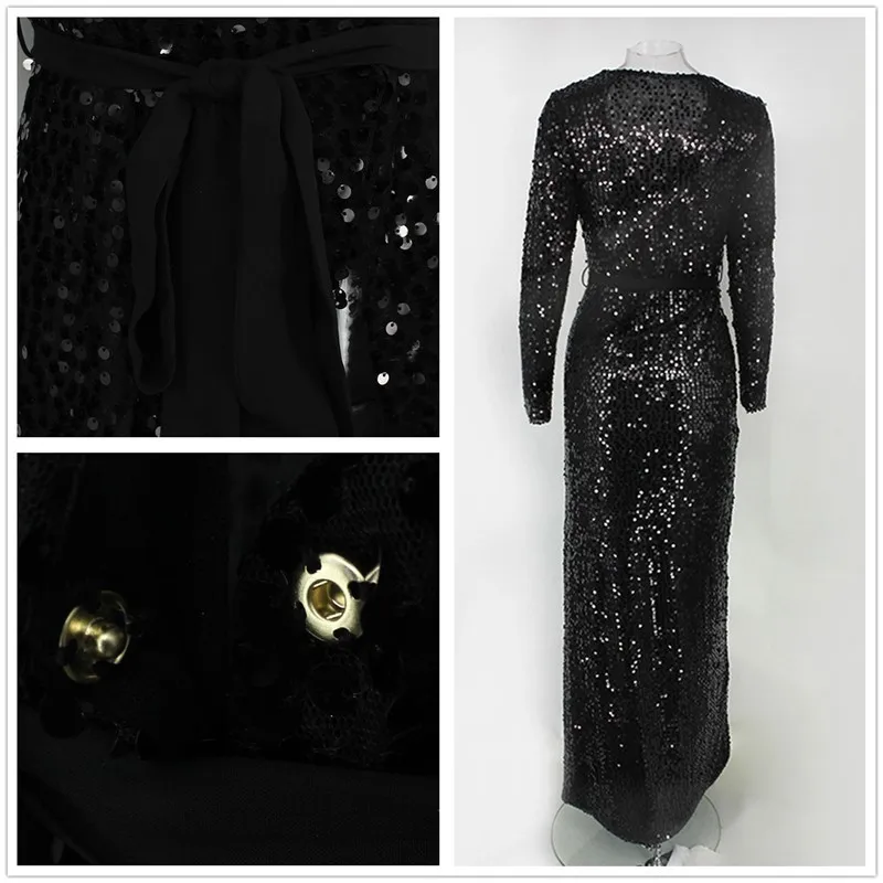 Женское Клубное платье с блестками Fuedage вечернее v-образным вырезом и высоким