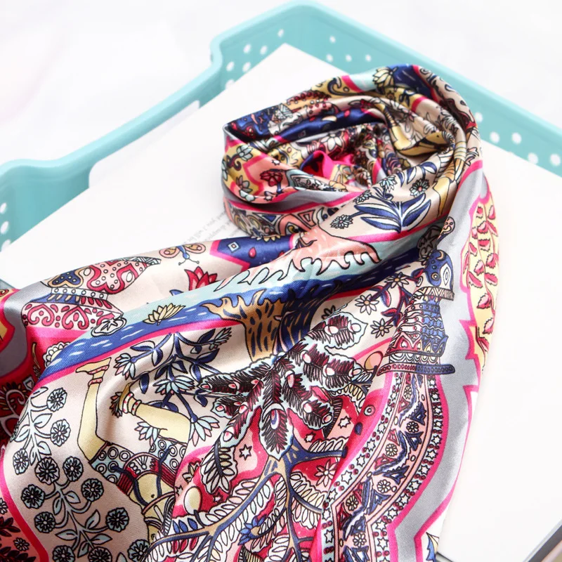 90*90 см шелковые шарфы Ренессанс Женские платки квадратный хиджаб шарф Дамская