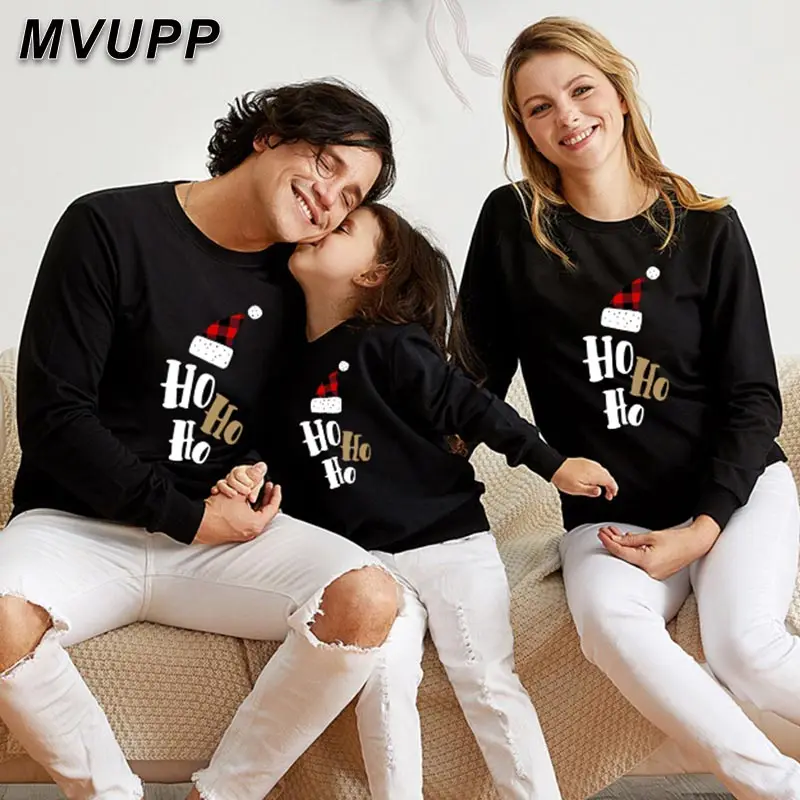 Рождественская шапка забавная Одинаковая одежда Семейные толстовки для мамы