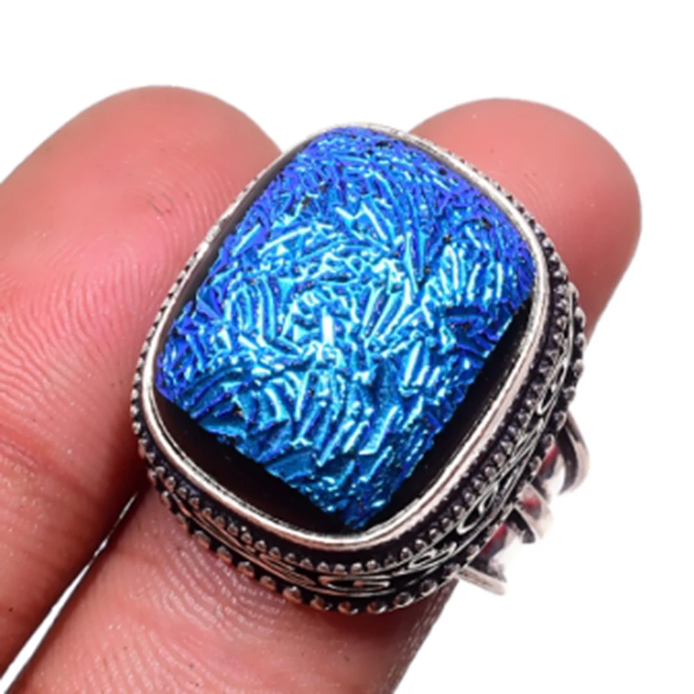 

Dichroic Glass Ring Silvers Overlay over Copper, USA Size 7.5 , R5366