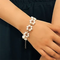fashionable personality design mori cold wind braided pearl bracelet womens simple beaded multi layer flower jewelry gift
