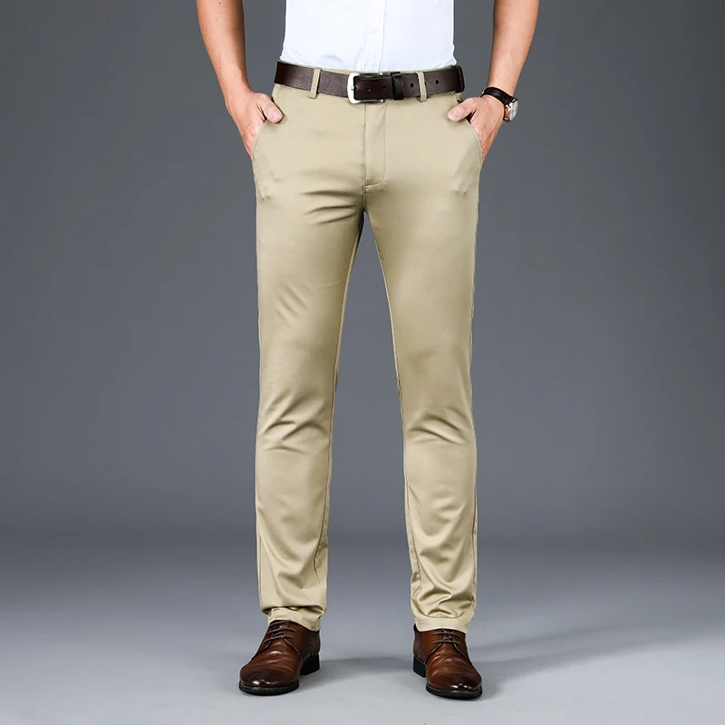 

NIGRITY 2019 Mens Pants High Quality Cotton Business Casual Pants Stretch male trousers man long Straight 4 color Plus size 42