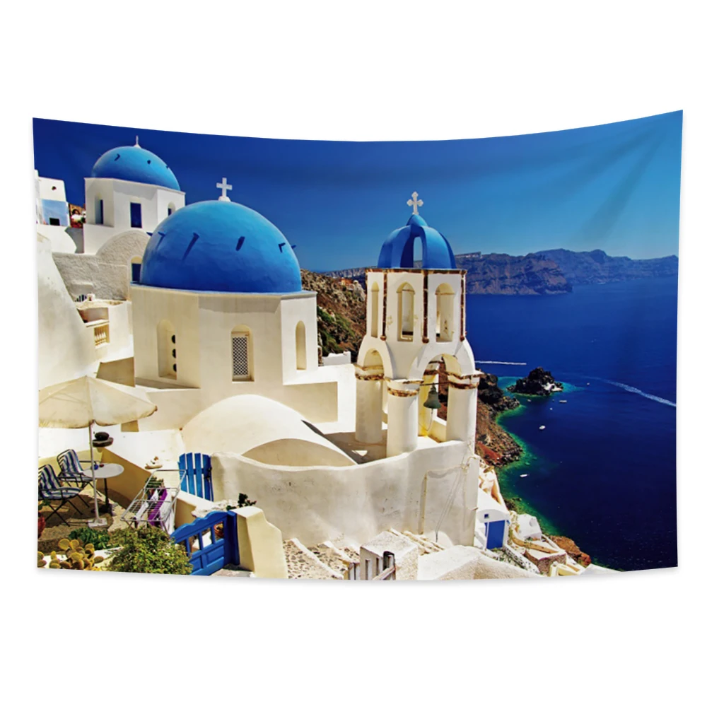 

White castle tapestry river high-rise building background wall hanging home living room bedroom decorations