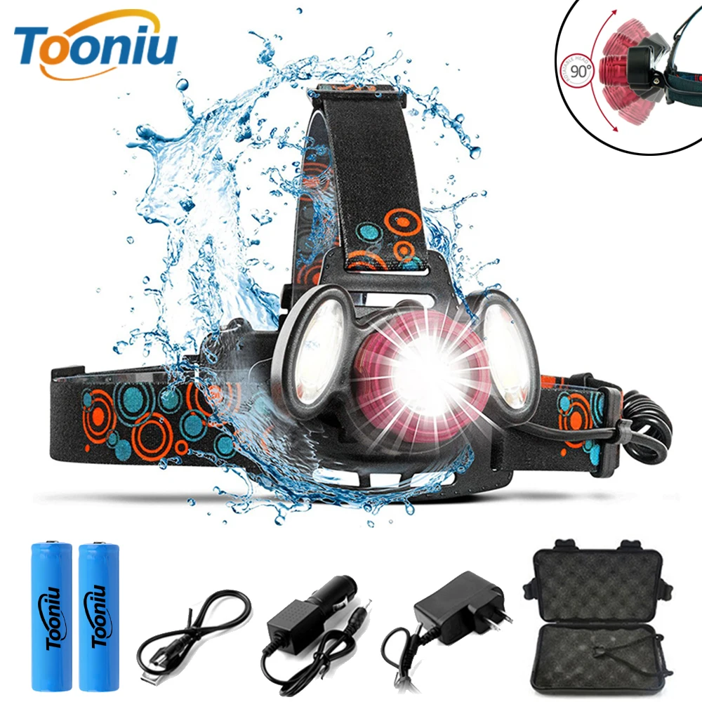 Суперъяркий светодиодный налобный фонарь 1T6 + 2COB регулируемый головной с 4