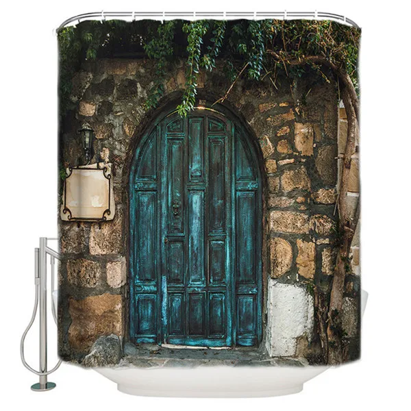 Старые винтажные деревянные двери занавеска для душа коврик декоративные