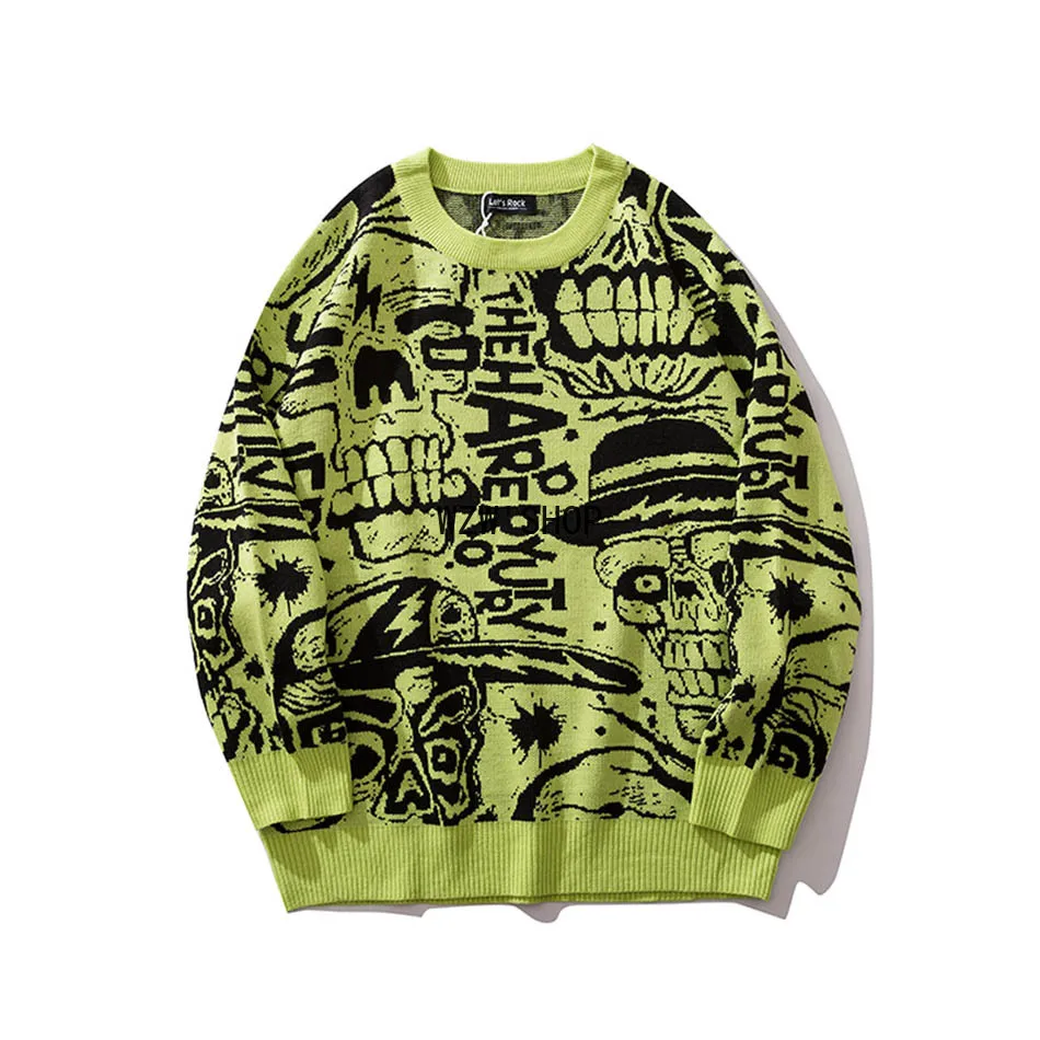

Свитер мужской оверсайз с принтом Таро, Повседневный пуловер с круглым вырезом и длинным рукавом, с черепами, в стиле хип-хоп, 2XL