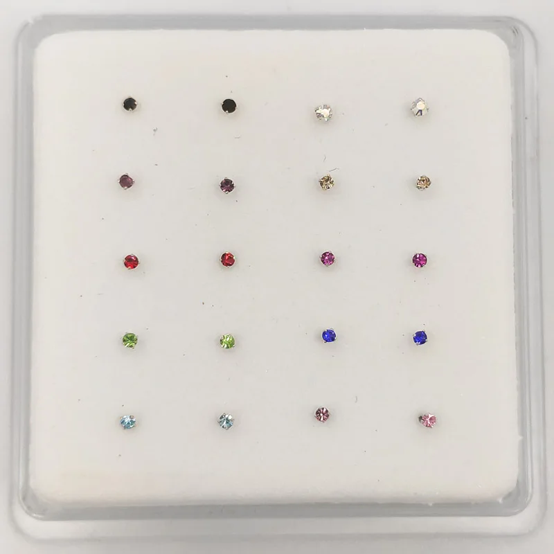 mix color straight Крошечный Нос Шпилька с 1,5 мм разноцветный кристалл 925 стерлингового серебра пирсинг для носа ювелирные изделия для тела 20 шт./упак - Окраска металла: mix color straight