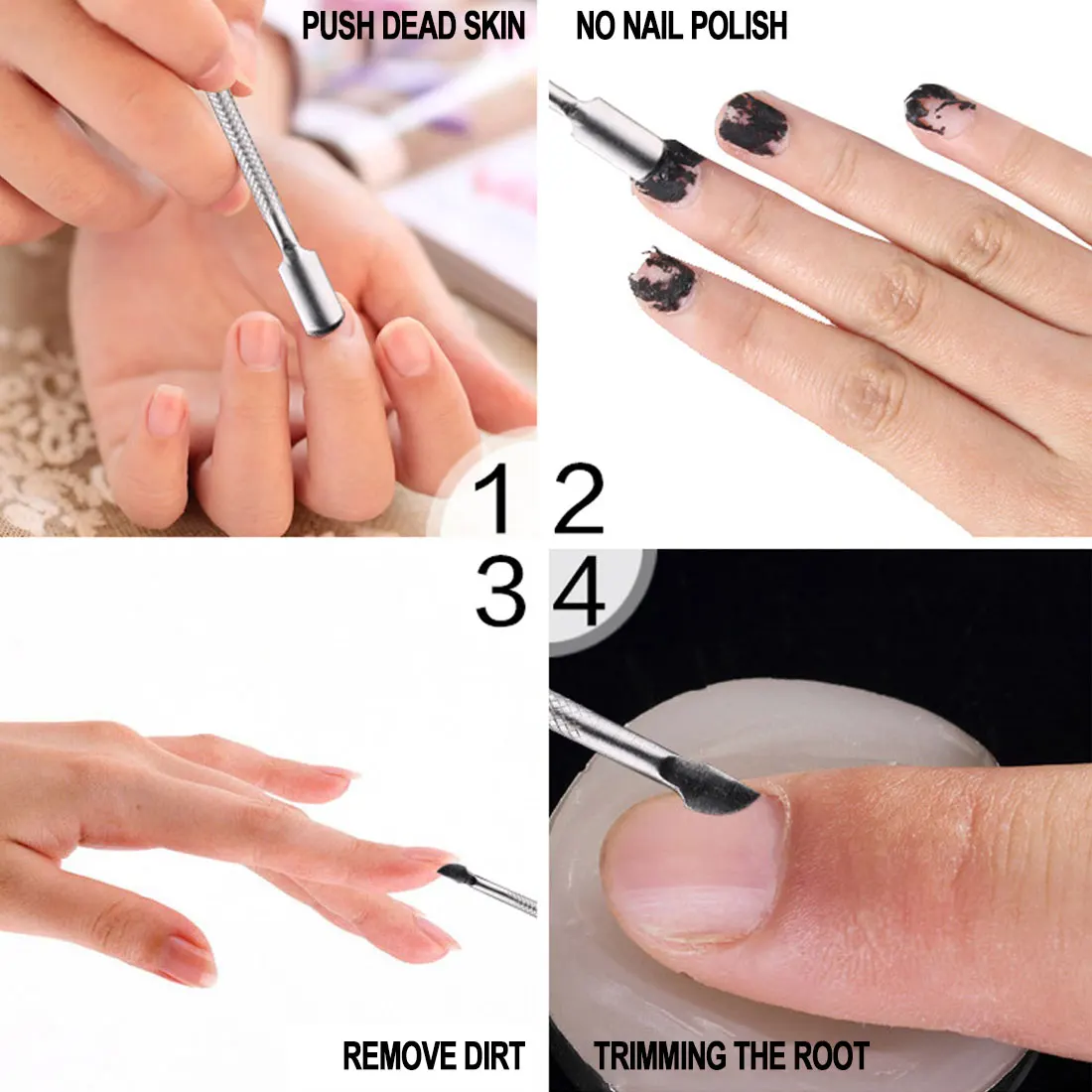 

Stainless Steel Cuticle Nail Pusher Finger Foot Dead Skin Remover Manicure Pedicure Care Tool Cuticle Pushers 1pcs