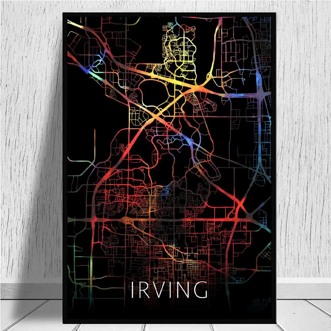 Irving Техасские улицы акварельные черные карты города холст настенный