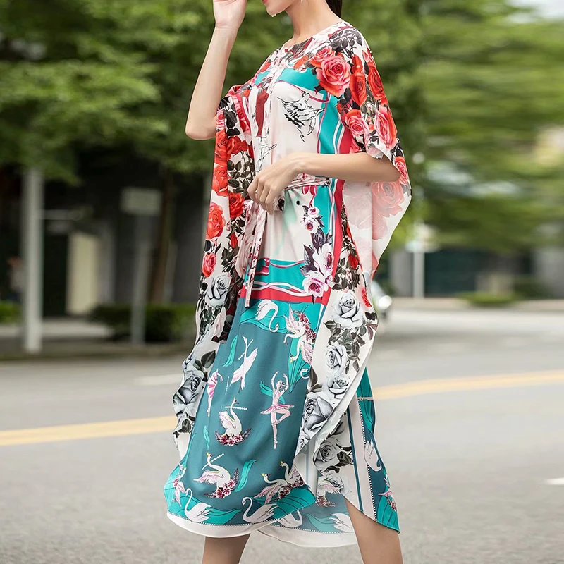 QUALITY Newest HIGH Fashion 2021 Runway Dress Women's O-Neck Butterfly Sleeve Sashes Floral Print dress