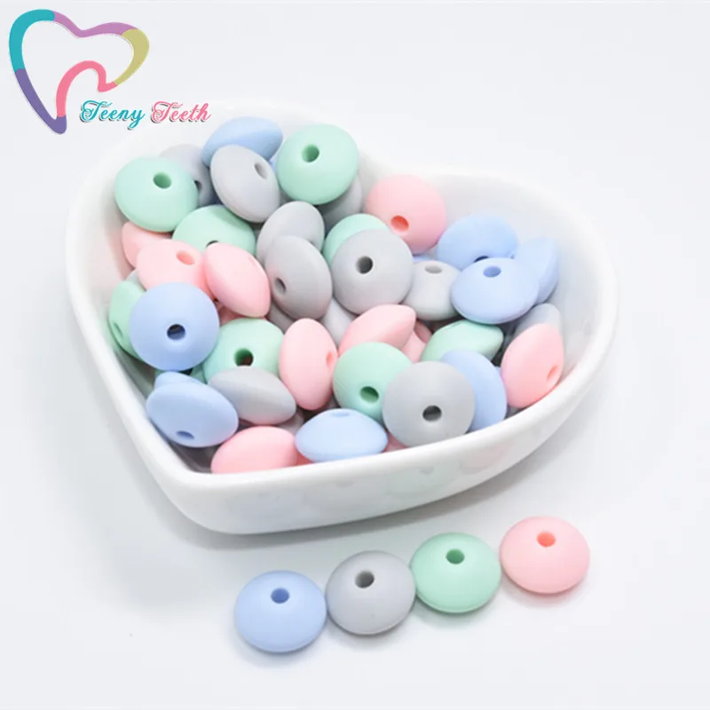 Cuentas de lentejas de silicona de colores variados, mordedor de grado alimenticio, pinzas de cadena para chupete, juguetes de dentici&oacute;n para beb&eacute;, 40 Uds.-0