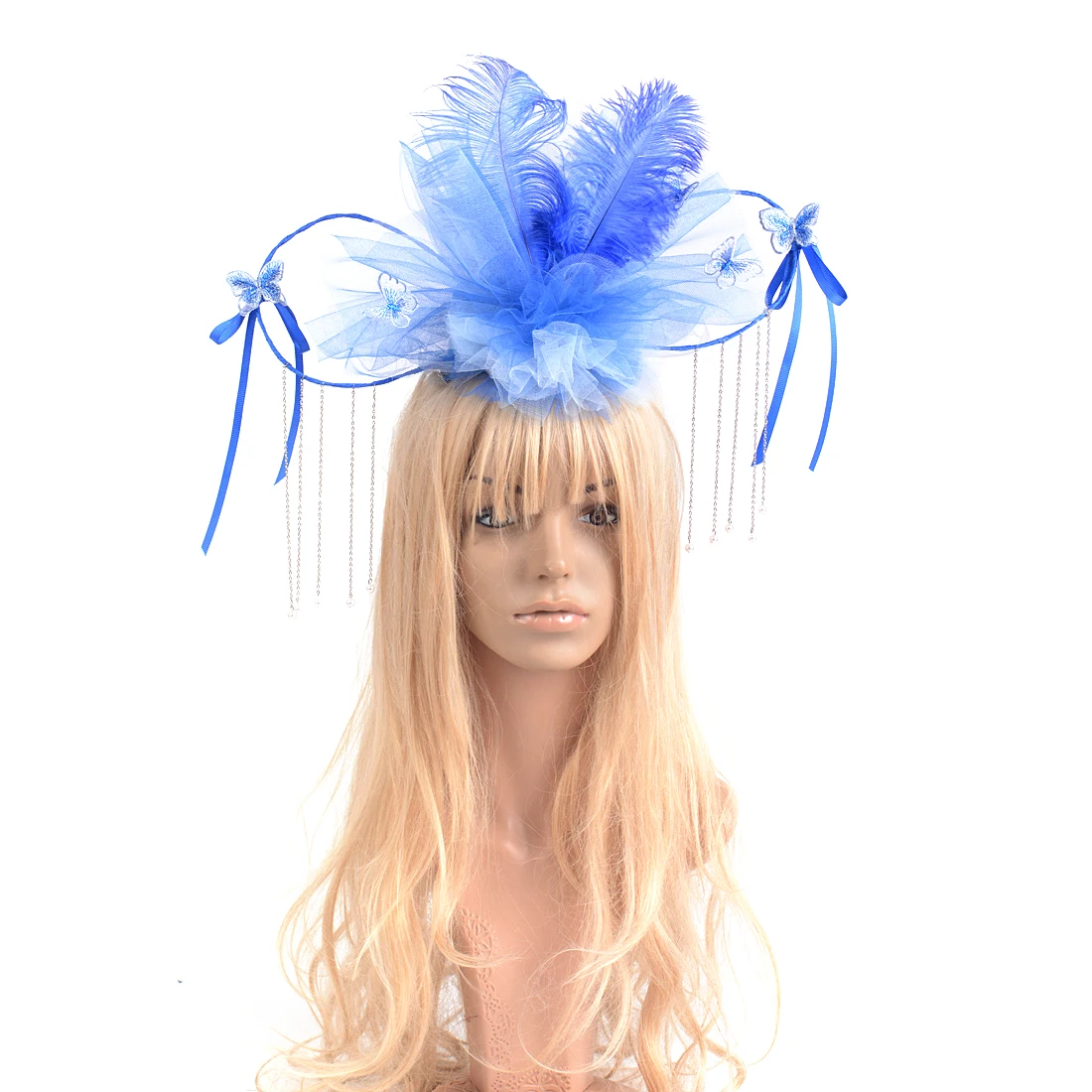 

Женская кружевная шляпка-«Таблетка» с бантом и перьями