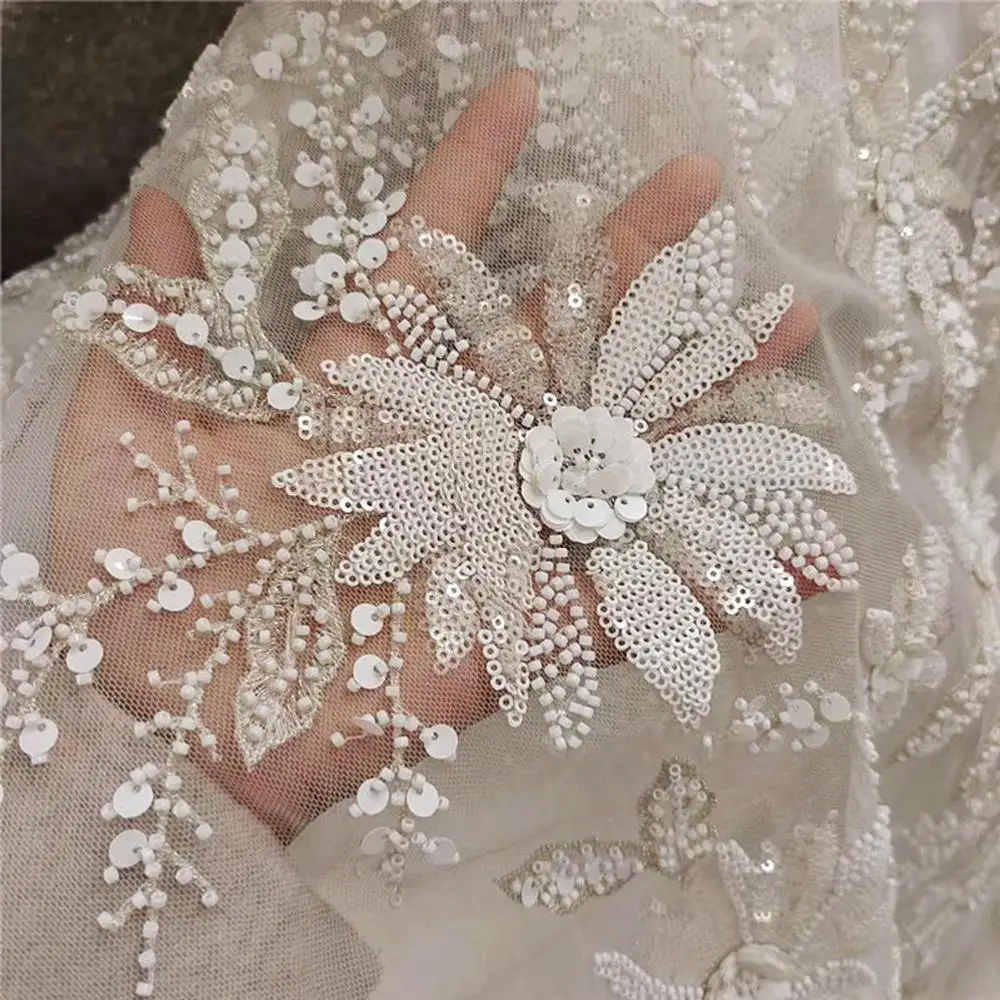 

3 yards Off White Heavy Bead Lace Fabric For Bridal Dress | Daisy Love