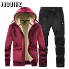 Новинка 2021, спортивный костюм для мужчин, теплый спортивный костюм, зимний бархатный толстый комплект из двух предметов, Мужской флисовый спортивный костюм, пиджак + брюки, размер 7XL 8XL