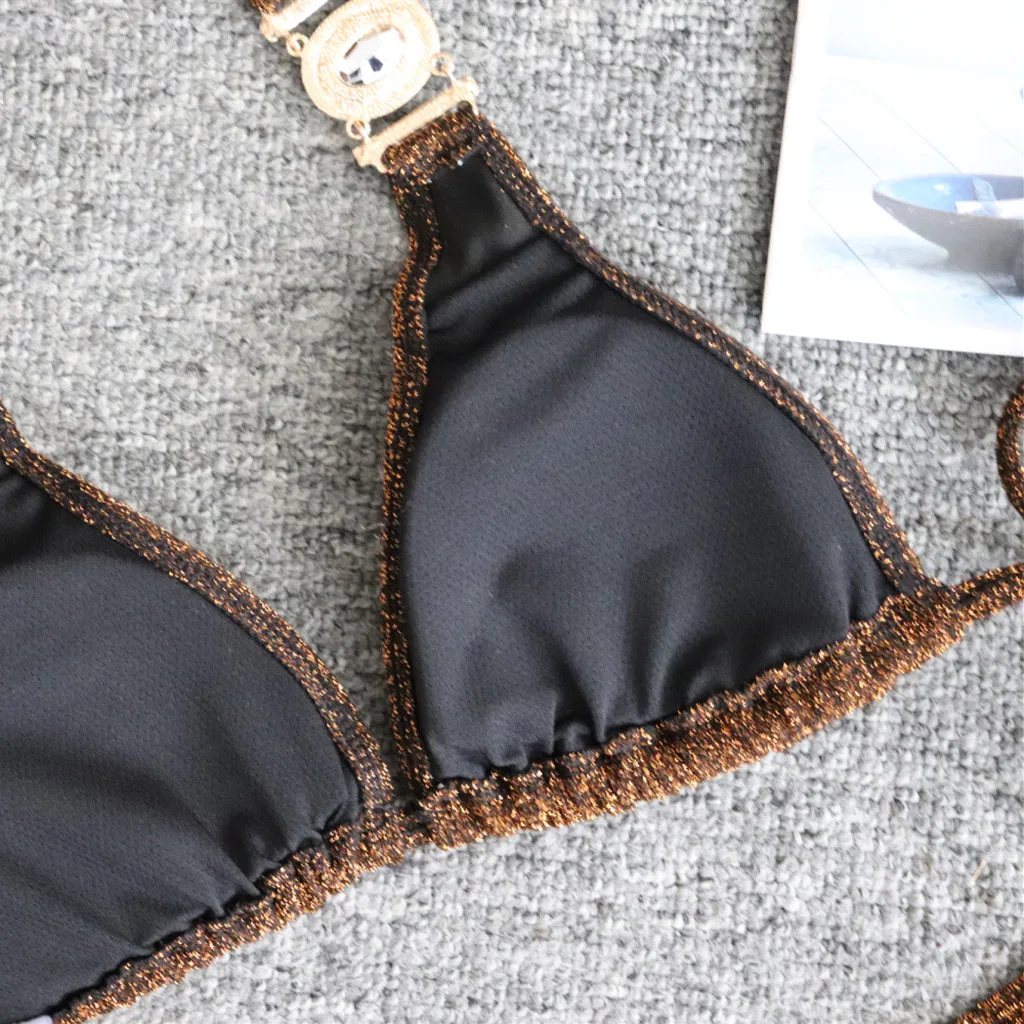 

women's swimsuit Polyester bikini bottoms Women Diamond Decoration Bikini Set Push Up Swimsuit Beachwear Padded Swimwear