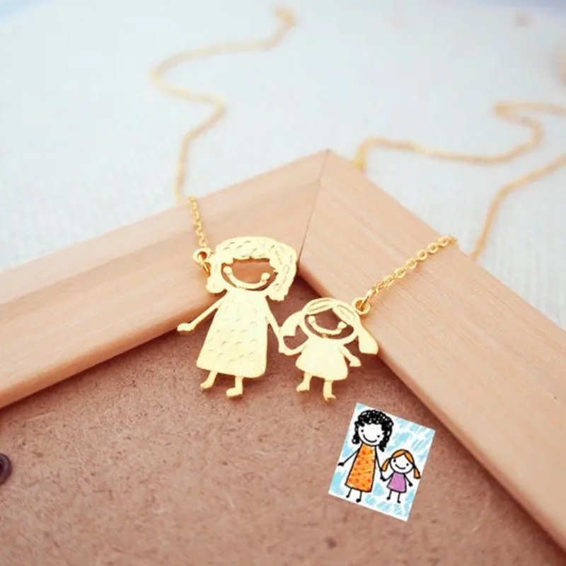 Personalized Kids Cartoon Necklace Keychains Kids Art Necklace Personalized Necklace Jewelry Christmas Gift For Kids