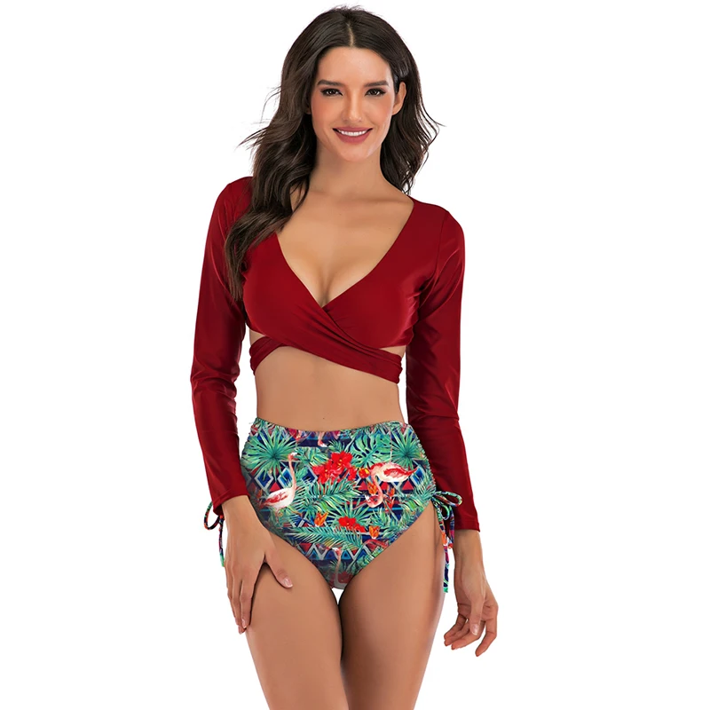 Женский купальник из двух предметов бикини с высокой талией 2020 пляжная одежда
