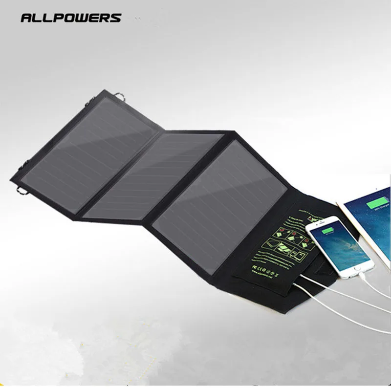 

ALLPOWERS 18V 21W Solar Charger Solar Panel Waterproof Foldable Solar Power Bank for 12v Car Battery Mobile Phone Outdoor Hiking