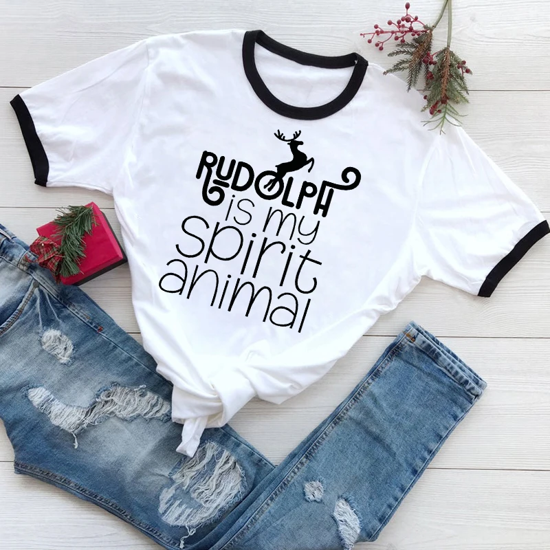 Женская футболка Милая с графическим рисунком праздничная Прямая поставка Rudolph Is