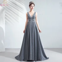 gray evening dresses 2022 a line reflective fabric beaded pleats v neck vestidos de noche elegantes prom gown walk beside you