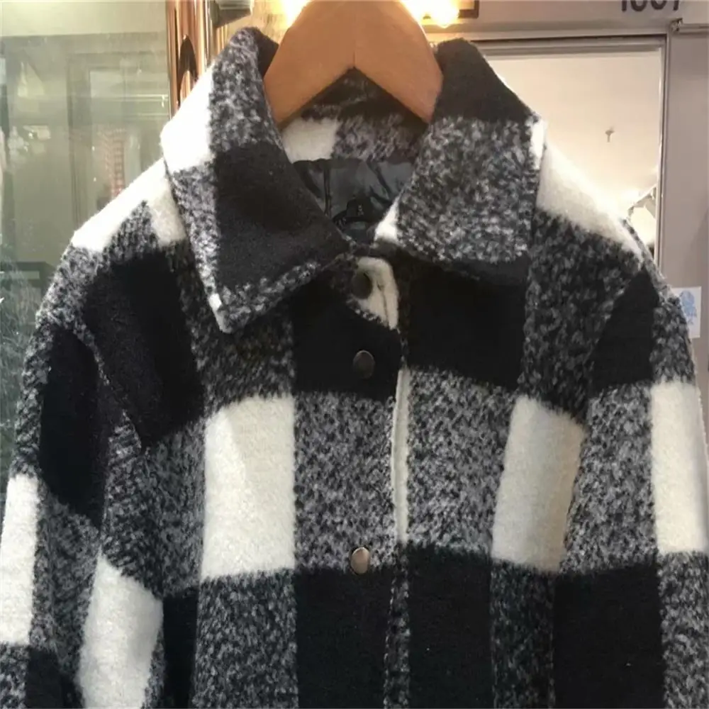 HM Женская Новая осень 2020 поло Длинные рукава Черный и белый цвета плед смешанные