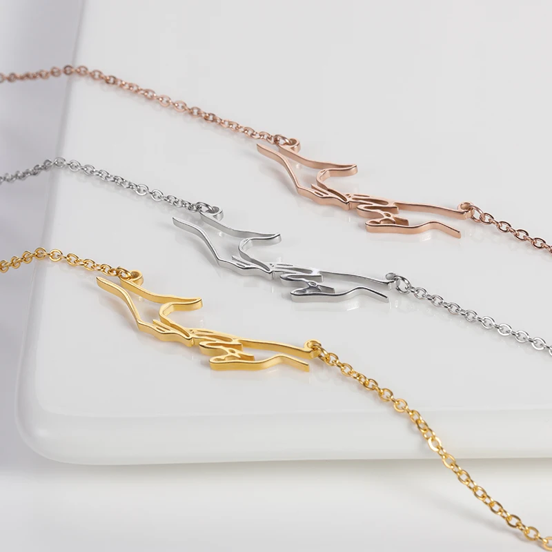 

Stainless Steel Hand and Hand Necklace for Women Men Kids Guard Mom Original Fashion Gothic Jewelry Friendship Mother's Day Gift