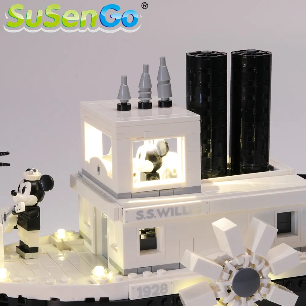 SuSenGo светодиодный световой набор для идей Steamboat Willie строительные блоки комплект освещения совместим с 21317(модель в комплект не входит