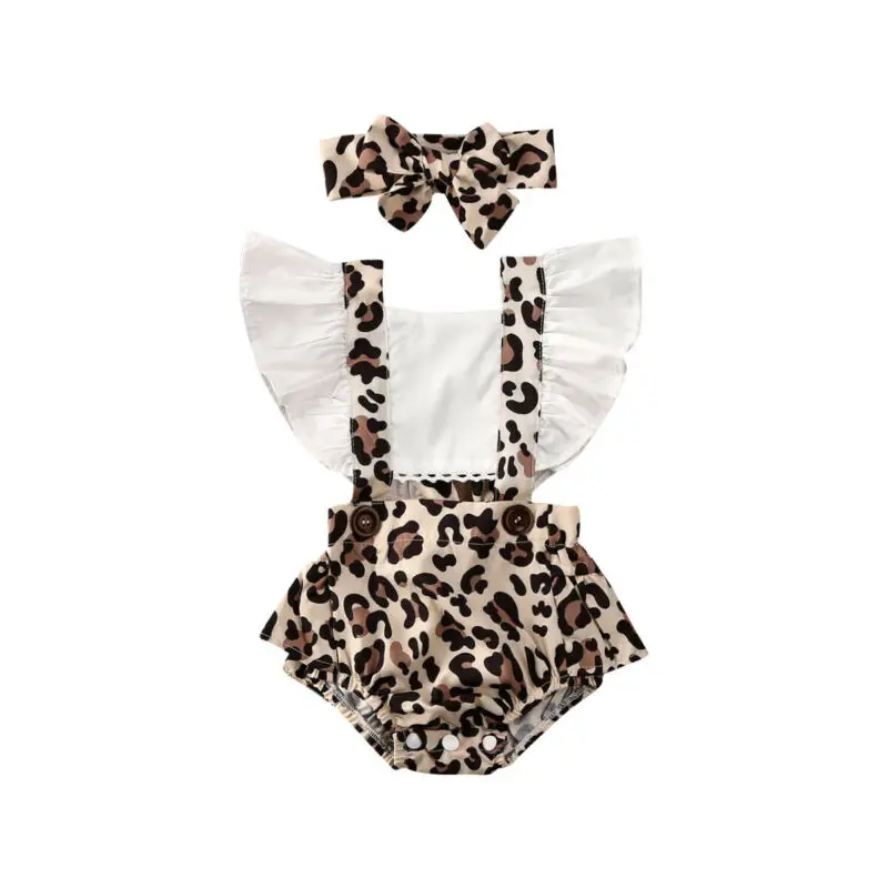 

2Pcs Baby Summer Clothing Newborn Infant Baby Girl Clothes Leopard Jumpsuit Bodysuit Headband Outfits