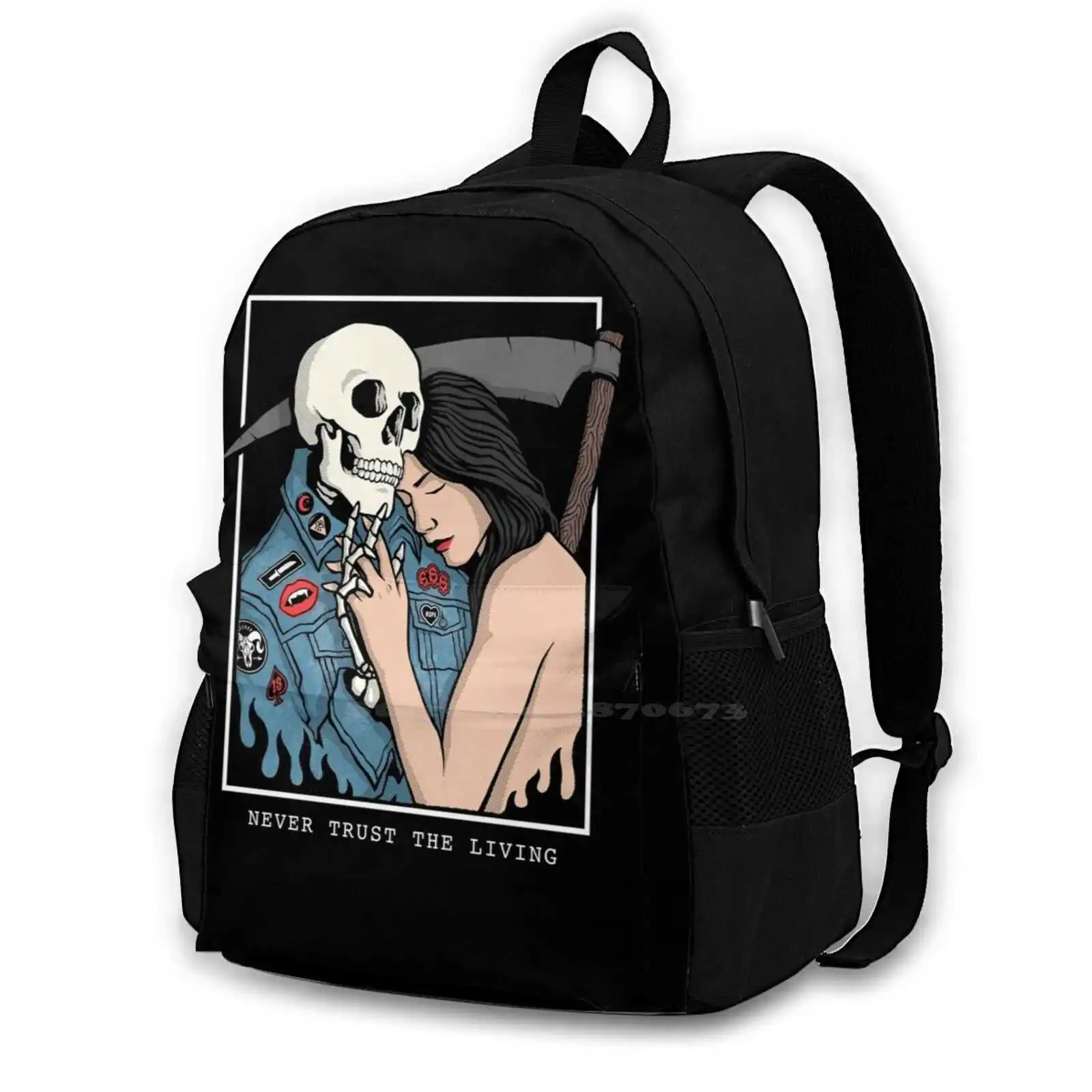 

Never Trust The Living Women Men Teens Laptop Travel School Bags Love Skull Skeleton Couple Death Occult Dead Kiss Dark Art