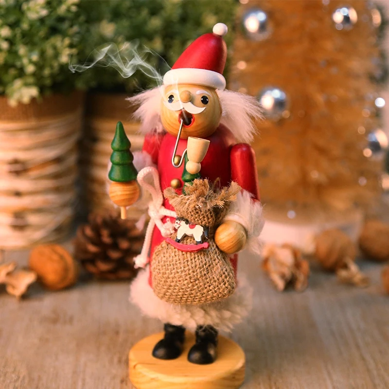 

CHRISTMAS HAND WOODEN PEOPLE SMOKER DOLLS STATUE PIPE PUPPET INCENSE BURNERS WOOD CRAFTWORK HOME DECORATION R3489
