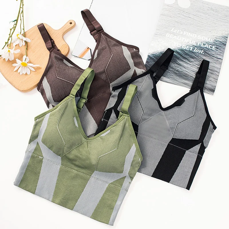 

Stitching V Neck Sports Bra Tube Top Women Crop Top Sexy Lingerie Bra Fashion Street Top Gym Backless Sport Bra Vest