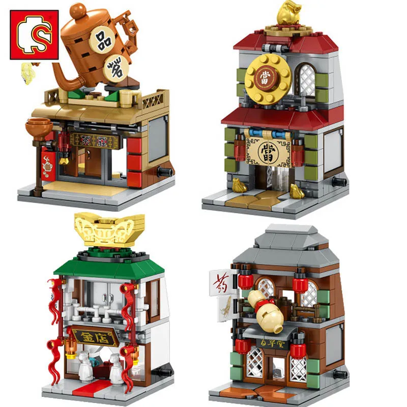 Sembo City Mini Street View Series Chinatown Ресторан Чайный домик игрушка сделай сам Строительные
