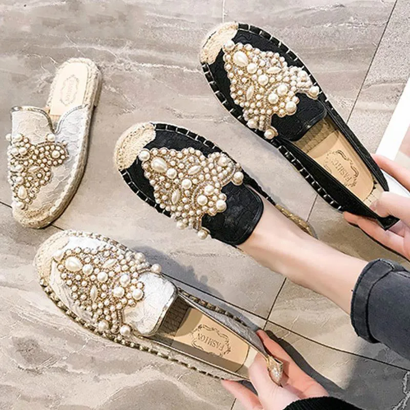Женские слипоны на плоской подошве с жемчужинами Сезон осень Рыбацкая обувь Женская повседневная платформе