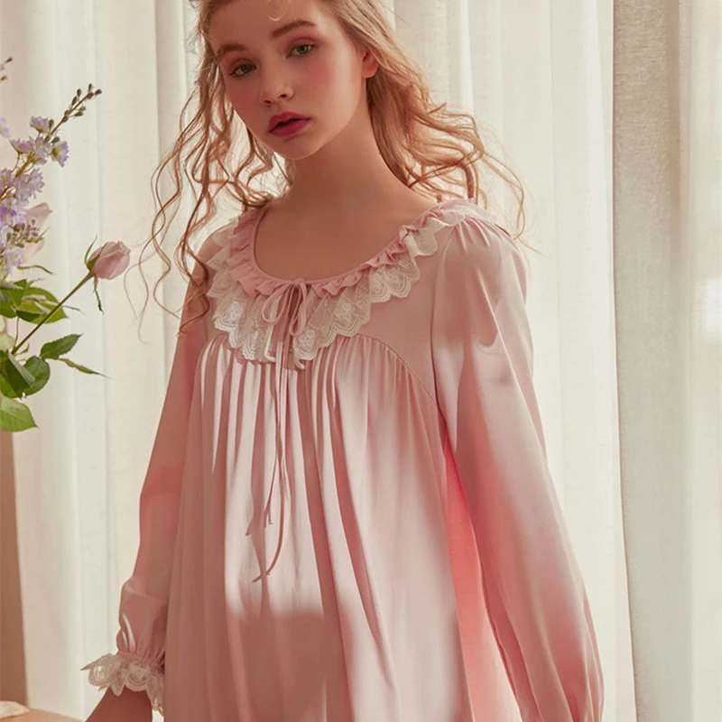 

Ночная рубашка женская с длинным рукавом, Хлопковая сорочка для сна, Розовая белая