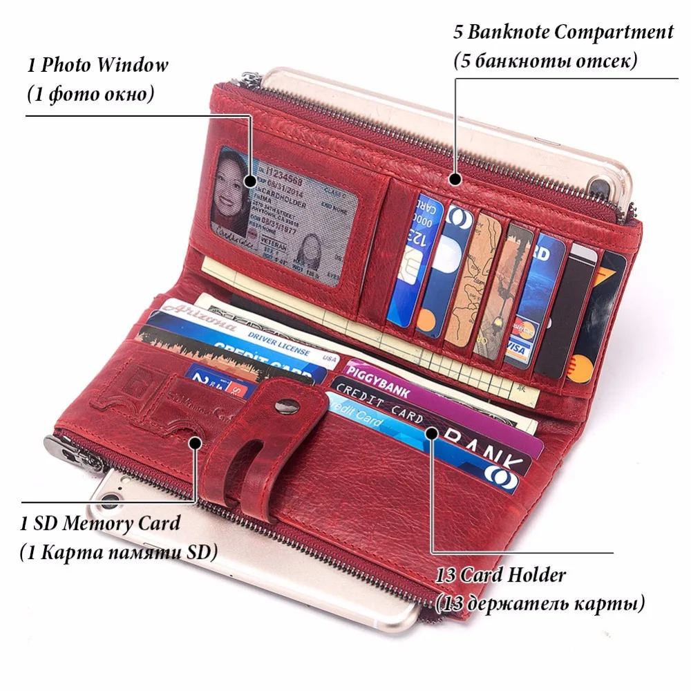 Модный брендовый женский кошелек из натуральной кожи винтажный на молнии