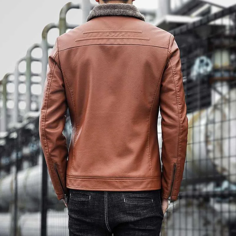 Мужская осенне-зимняя кожаная куртка с мехом новинка 2020 трендовая Корейская