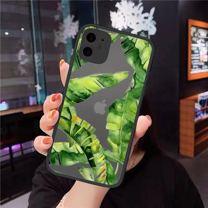 

green leaf Phone Case For iphone 12 11 8 7 plus mini x xs xr pro max matte transparent cover