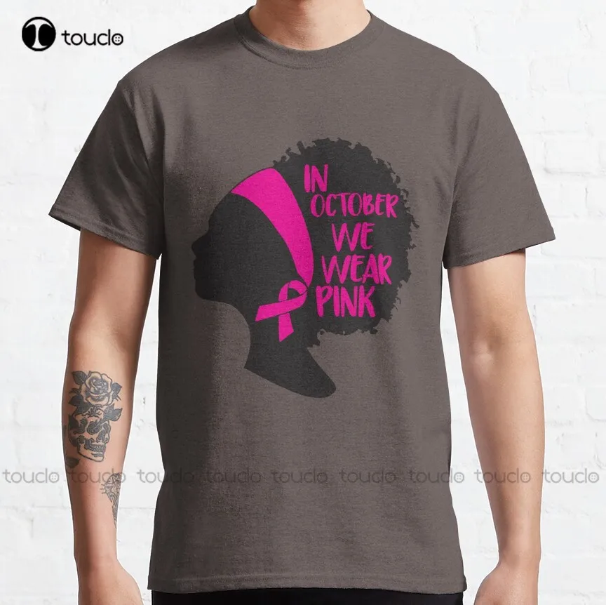 

In October We Wear Pink Pumpkin Plaid Classic T-Shirt 4Xl Mens T-Shirts Custom Aldult Teen Unisex Digital Printing Tee Shirt