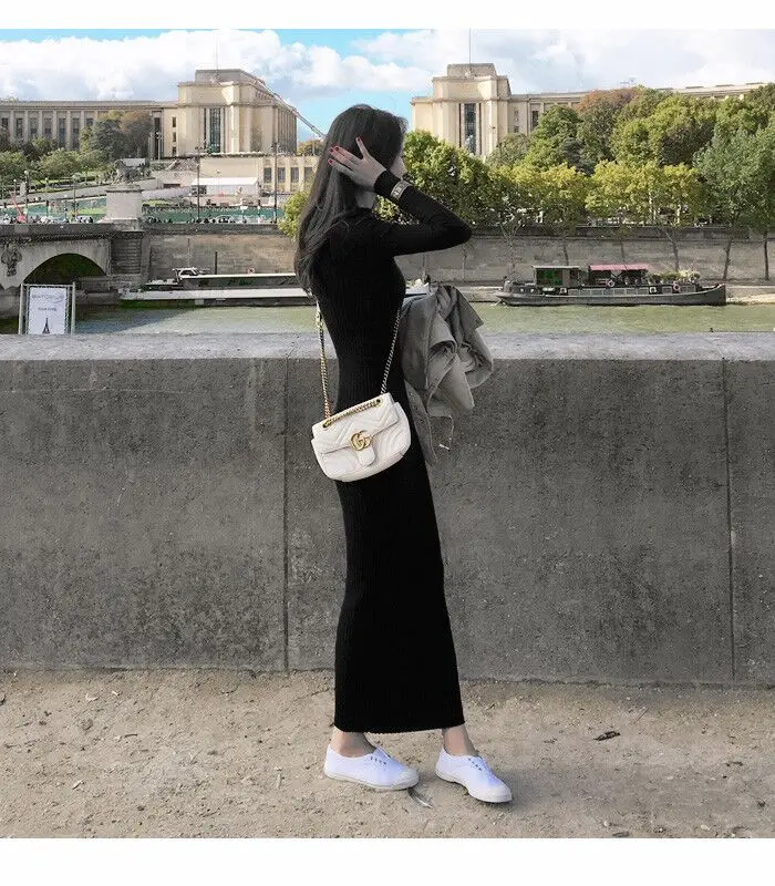 Женское трикотажное длинное платье Timis Li элегантное однотонное свитер с круглым