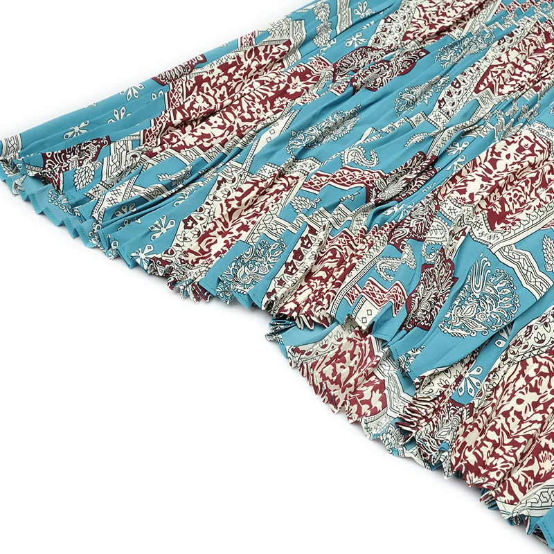 

2021 Spring New Runway Fashion Print Vintage Dress Long Sleeve Velvet Patchwork Robe Femme Casual Mid Calf Pleated Vestidos